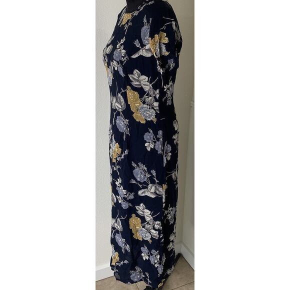 Laura Ashley Vintage Dress Short Sleeve Lined Blue Floral Midi Sz 8‎ - Picture 7 of 9